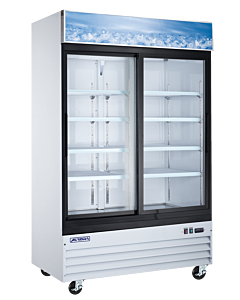 Aurora 54" White Two Sliding Glass Door Reach-In Merchandiser Refrigerator with 1274L Capacity and Lightbox - 120V, 249W - CA