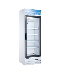 Aurora 26" White Single Glass Door Refrigerator with Lightbox and 382L Capacity - 120V, 288W