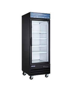 Aurora 29" Black Single Glass Door Refrigerator with Lightbox and 640L Capacity - 120V, 384W