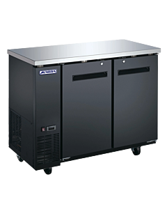 Aurora 49" Black Back Bar Cooler with 2 Solid Doors with 318L Capacity and Stainless Steel Countertop - 110V, 273W