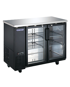 Aurora 49" Black Back Bar 2-Doors Cooler with 318L Capacity and Stainless Steel Countertop - 110V, 273W