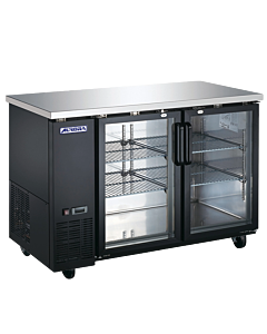 Aurora 61″ Black 2-Glass Door Back Bar Cooler with 446 Liters Capacity and Stainless Steel Countertop - 110V, 460W