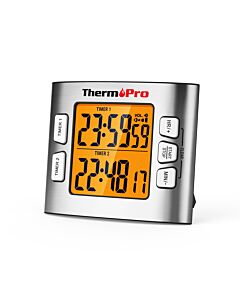ThermoPro TM02W Dual Kitchen Timer with Volume Control, Backlight, Magnetic Backing, Foldable Stand & Stainless Steel Face