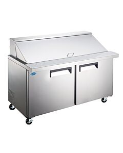 Zanduco 60" Mega Refrigerated Prep Table With 2 Doors and 16.56 cu.ft. Capacity - 115V, 1/4 HP