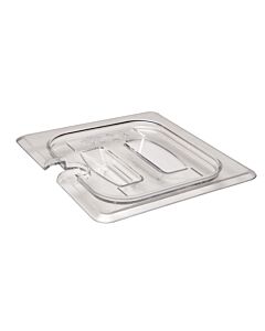 Cambro 60CWCHN135 1/6 Size Food Pan Lid with Handle and Spoon Notch - Camwear - Polycarbonate - Clear - CA