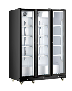 Zanduco 60" Black Refrigerator Three Glass Door Merchandiser with LED and 1200L Capacity - 115V, 620W