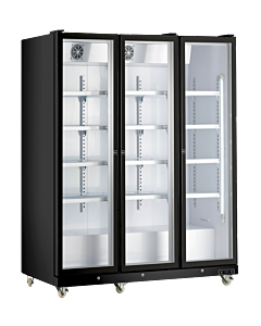 Zanduco 72" Black Refrigerator Three Glass Door Merchandiser with LED and 1500L Capacity - 115V, 780W