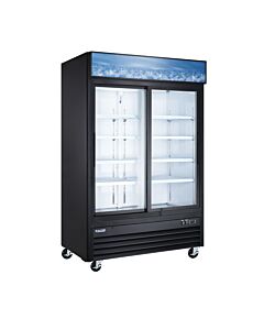 Aurora 54" Black Double Sliding Glass Door Refrigerator with Lightbox and 1274L Capacity - 120V, 249W