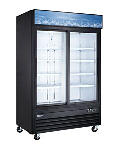 Aurora 54" Black Double Sliding Glass Door Refrigerator with Lightbox and 1274L Capacity - 120V, 249W - USA