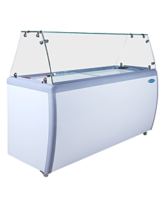 Zanduco 39" 6+4 Tubs Capacity Ice Cream Dipping Freezer with Flat Sneeze Guard - 110V, 3A