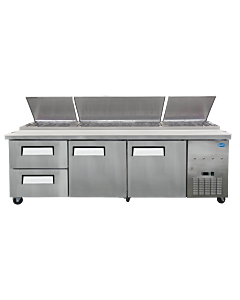 Zanduco 94" Stainless Steel 2-Door Refrigerated Pizza Prep Table with Drawers and 906 L Capacity - 110-120 V, 1/4 HP - CA