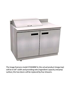 Delfield STD4464NP-18M 64" Mega Top Salad Prep Table with Four Drawers and 4" Backsplash (18) 1/6 size pan capacity 21.6 cu.ft. - 115V/60/1 - CA