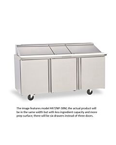 Delfield D4472NP-18M 72" Mega Top Salad Prep Table with Four Drawers (18) 1/6 size pan capacity 21.6 cu.ft. - 115V/60/1 - USA
