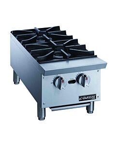 Dukers DCHPB12 12" Commercial Gas Countertop Hot Plate - 2 Burners, 64,000 BTU - USA