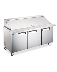 Zanduco 71" Mega Refrigerated Prep Table with 3 Doors and 19.5 cu.ft. Capacity - 110V, 1 HP, 1Ph