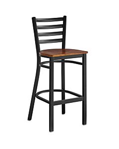 Omcan 47160 Bar Height Metal Ladder Back Chair with Walnut Wood Seat