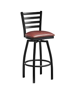 Omcan 47168 Metal Ladder Back Swivel Chair with Burgundy Color Vinyl Seat