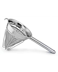 Omcan 8" Stainless Steel Reinforced Extra Fine Mesh Bouillon Strainer with Hollow Handle