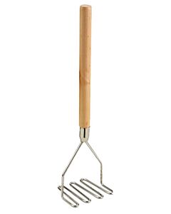 Omcan 4.5" Square-Faced Potato Masher - 17 3/4" Wooden Handle - CA
