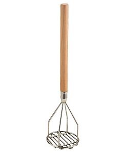 Omcan 4" Round-Faced Potato Masher - 18" Wooden Handle - CA