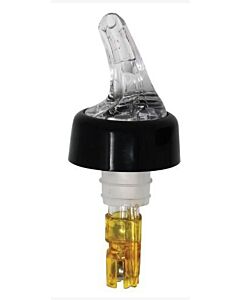 Omcan 1.5 oz. Clear Spout / Yellow Tail Measured Liquor Pourer with Collar 12/Pack - USA