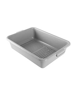Omcan 21.5" x 15.5" x 5" Standard Polypropylene Perforated Bus/Dish Box - Gray