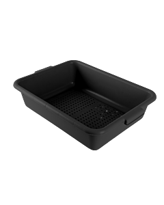 Omcan 21.5" x 15.5" x 5" Standard Polypropylene Perforated Bus/Dish Box - Black