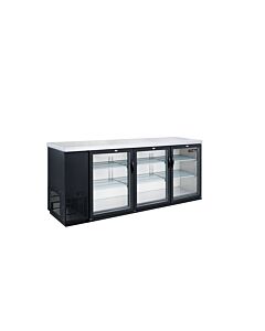 Dukers DBB72-H3 72" Black Commercial Back Bar Cooler with 3 Doors - 19.20 Cu. Ft. - USA