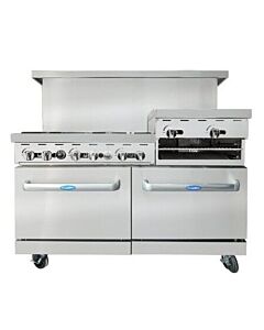 Atosa AGR-6B-24RGB 60" 6 Burner Gas Range with 24" Raised Griddle/Broiler Top and Oven - 324,000 BTU - CA