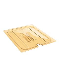 Cambro 20HPCHN150 High Heat Food Pan Lid 1/2 Size, Notched, with Handle - Amber - CA