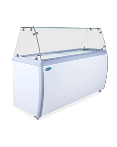 Zanduco 60" 10+8 Tubs Ice Cream Dipping Cabinet / Freezer with Flat Sneeze Guard - 110V, 4A