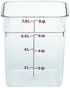 Cambro 8 qt Food Storage Container - Square - Camwear - Polycarbonate - Clear - 8SFSPROCW135 - CA