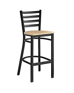 Omcan Bar Height Metal Ladder Back Chair with Natural Wood Seat