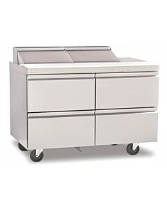 Delfield D4448NP-12M 48" Mega Top Salad Prep Table with Four Drawers (12) 1/6 size pan capacity 16 cu. Ft. - 115V/60/1 - USA