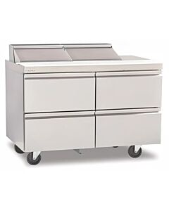 Delfield D4448NP-6M 48" Mega Top Salad Prep Table with Four Drawers (6) 1/6 size pan capacity 16 cu.ft. - 115V/60/1 - USA