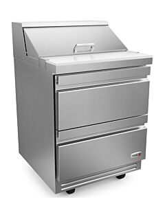 Fagor FST-27-8-D2-N 27" Sandwich/Salad Prep Table with 2 Drawers, 8 Pans & 10" Cutting Board, 9.5 Cu. Ft. - 115V - USA