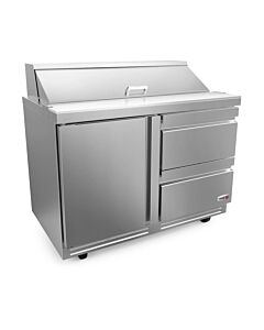 Fagor FST-48-12-D2-N 48 inch Sandwich/Salad Prep Table with 1 Door, 2 Drawers, 12 Pans & 10 inch Cutting Board, 16.7 Cu. Ft. – 115V