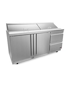 Fagor FST-72-18-D2-N 72 inch Sandwich/Salad Prep Table with 2 Doors, 2 Drawers, 18 Pans & 10 inch Cutting Board, 25.5 Cu. Ft. – 115V