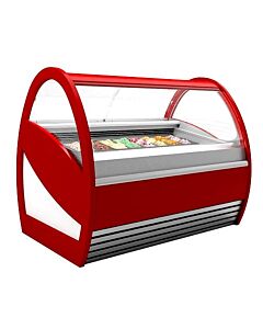 Frost Tech SR24-GF 90" Curved Front Glass Gelato Display Case, Front and Side Glasses with Heaters - 24 Pans, 220V - USA