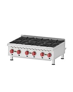 Zanduco Countertop Stainless Steel Gas Hot Plate with 6 Burners Natural Gas with Propane Conversion Kit - 132,000 BTU