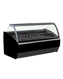 Frost Tech BS24-GF 85" Curved Front Glass Gelato Display Case, Front and Side Glasses with Heaters - 24 Pans, 220V - USA