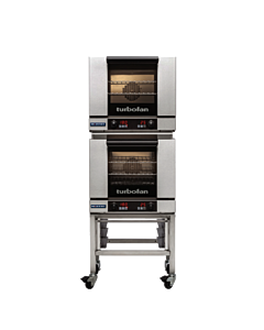 Turbofan E23D3/2C 24" Half Size Digital Electric Convection Ovens Double Stacked on a Stainless Steel Base Stand - CA