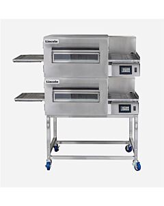 Lincoln 1180-2V Double Impinger II 1100 Series Express Ventless Conveyor Oven Package include Two Oven, Six Fastbake Fingers, Two Take-off Shelves and High Stand with Casters - CA
