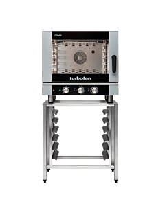 Turbofan EC40M5/SK40A Full Size 5-Tray Manual/Electric Combi Oven on a Stainless Steel Stand,