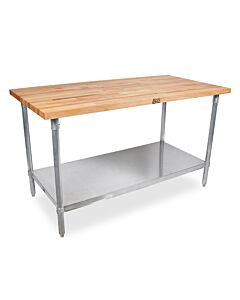 John Boos JNS 24" Maple Wood Work Table with Galvanized Base & Adjustable Undershelf, 1.5" Thickness