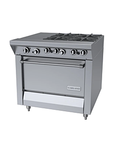 Garland M43-1S Master Series 34" Natural Gas Range with 12" wide Hot Top, 4 Open Burners and 1 Storage Base - 118,000 BTU