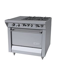 Garland M43-1S Master Series 34" Liquid Propane Range with 12" wide Hot Top, 4 Open Burners and 1 Storage Base - 102,000 BTU