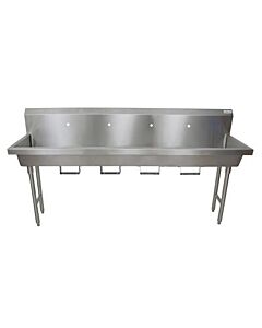 BK Resource MSHS-96F1B 96"Freestanding 4 Station Handwash Sink with single faucet hole / bracket