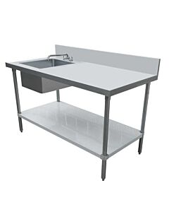 Omcan 24" x 48" All Stainless Steel Table with Left Sink and 6" Backsplash - CA