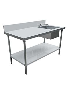 Omcan 24" x 48" All Stainless Steel Table with Right Sink and 6" Backsplash - CA